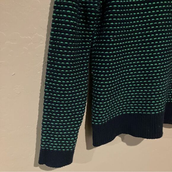 J. Crew Womens Turtleneck Ski Sweater Navy Blue Green Striped Soft Pullover Sz M - Picture 2 of 9